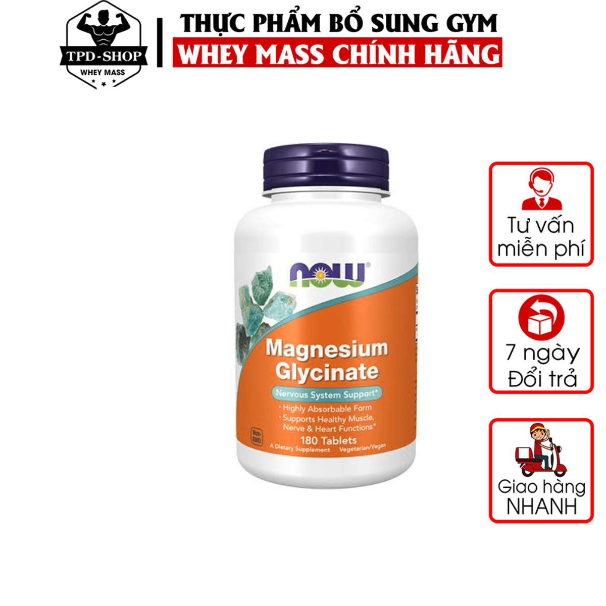 NOW Magnesium Glycinate 200mg - 180 viên
